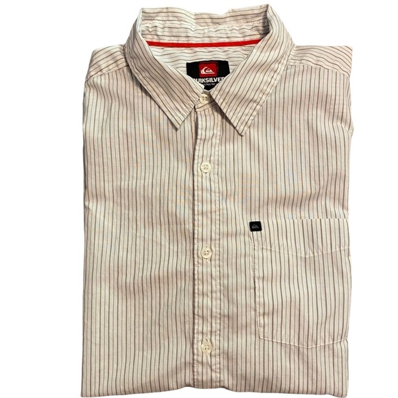 Quiksilver Shirt Men’s Short Sleeve White Gray Pinstripes Button Down Casuall - Picture 3 of 7